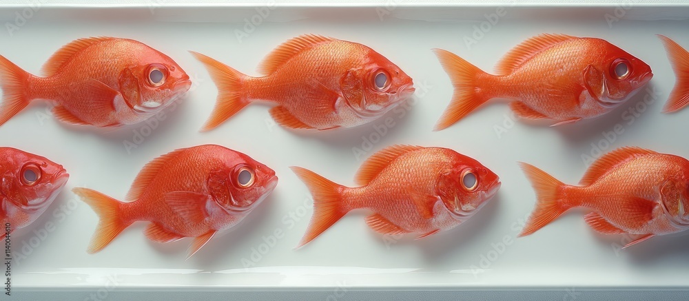 Poster close up of ruby fish arranged neatly on a white plate showcasing their vibrant color and unique fea