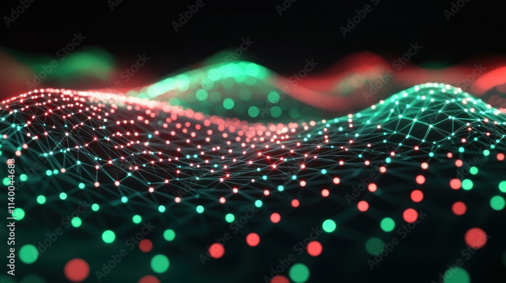 Aufkleber Abstract representation of interconnected data points in a wave-like formation.