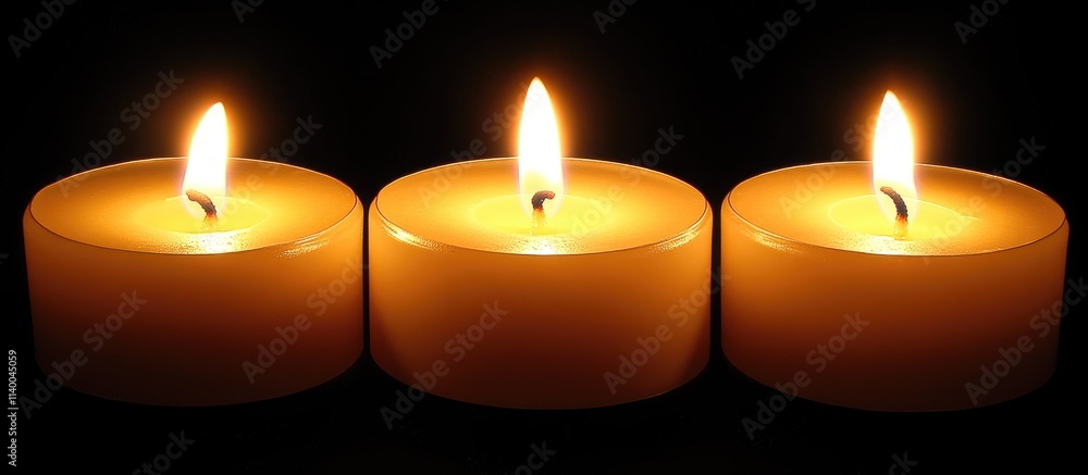 Aufkleber trio of lit candles casting warm glow in a dark room creating a serene and calming atmosphere for re