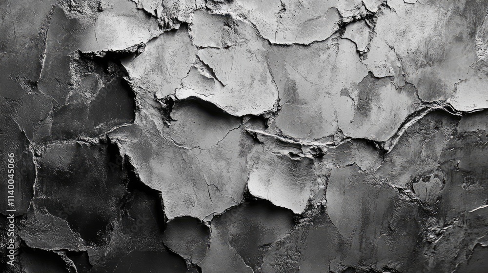 Poster cracked cement wall texture in grayscale showing intricate patterns and peeling surfaces for backgro