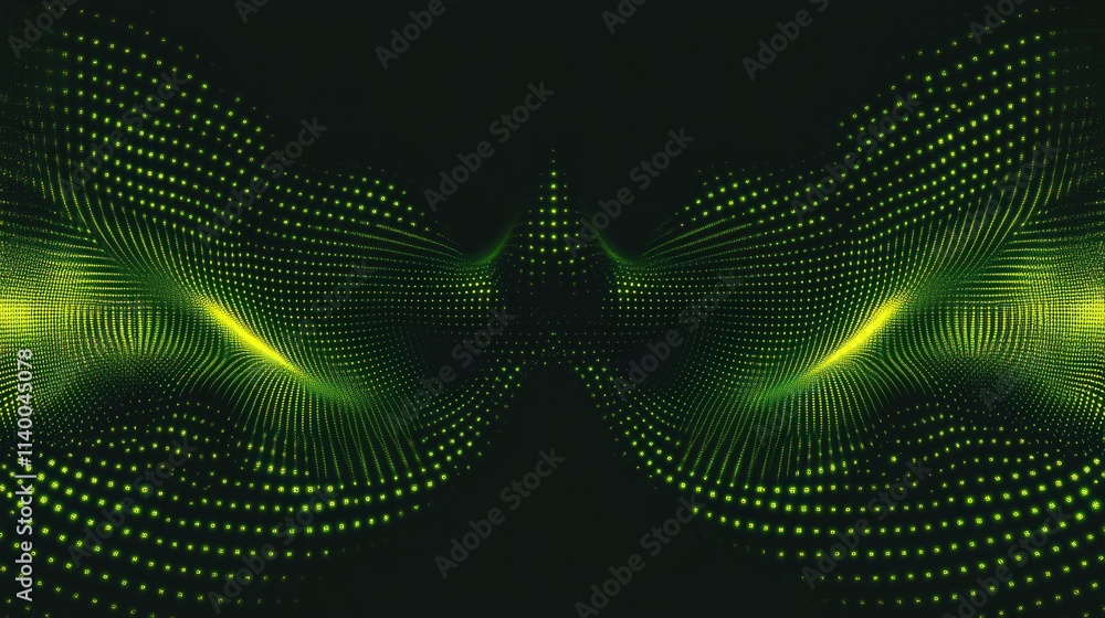 Aufkleber Abstract digital wave pattern in green and yellow, representing data visualization.