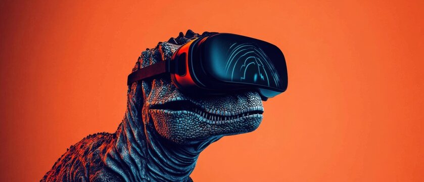 Prehistoric Dinosaur Experiencing Virtual Reality Headset Technology