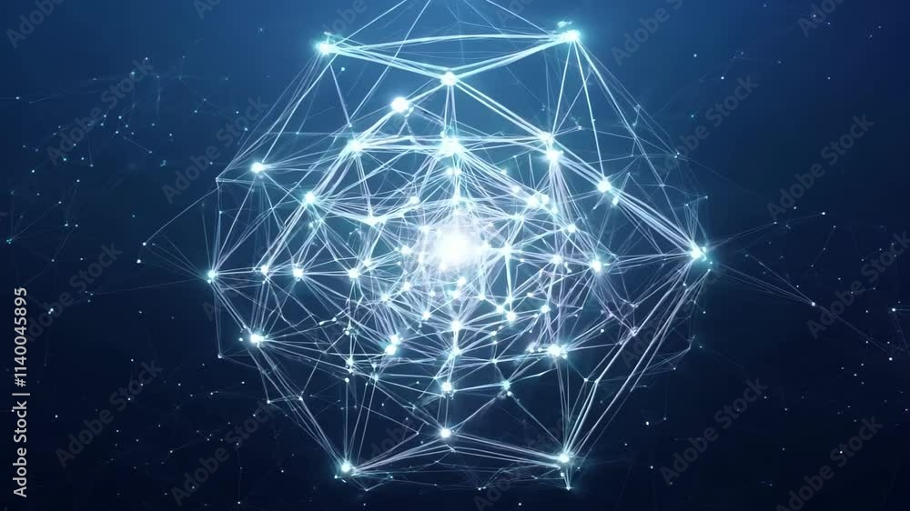 Poster exploring the intricacies of a mesmerizing cosmic network with luminous energy connections in a digi