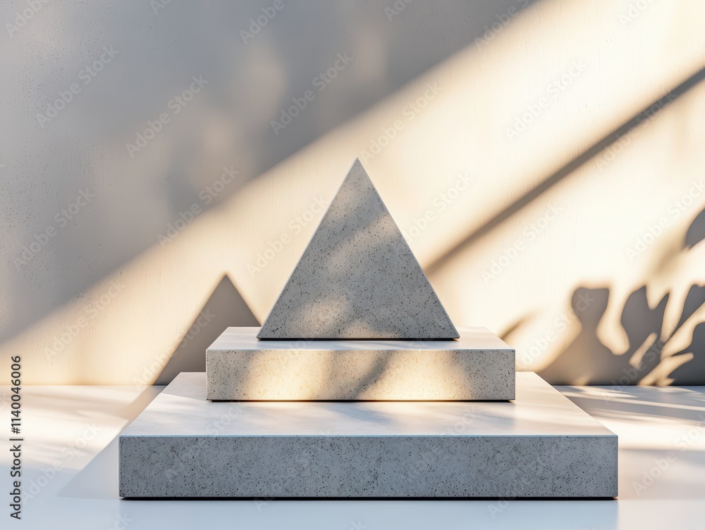 Poster geometric forms on minimalist surface with soft shadows and natural light