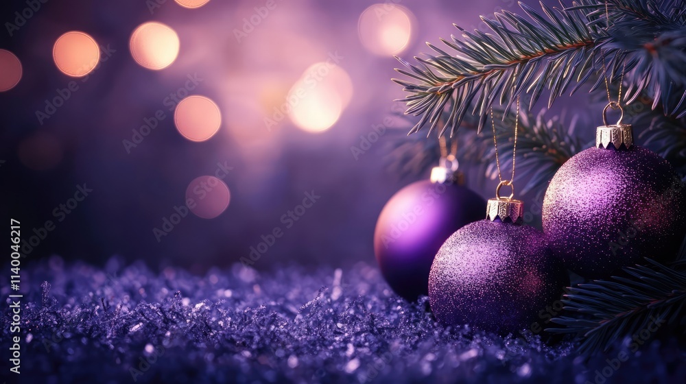 Poster vibrant violet christmas lights with shimmering ornaments creating a magical bokeh background for fe