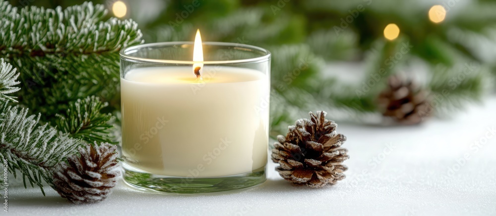 Poster candles and pinecones with fir branches creating a warm and festive atmosphere during the christmas 