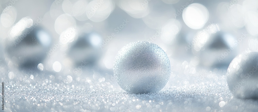 Poster festive silver christmas balls on shimmering bokeh background with sparkling snowflakes creating a m
