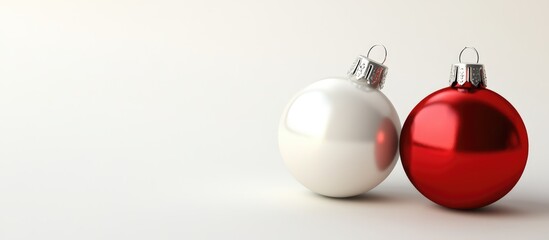 Christmas ornaments in red and white colors on a clean white background for elegant holiday decorations or festive season themes