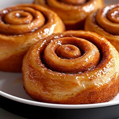 Fototapeta premium Delicious Cinnamon Rolls Sweet Pastry Baked Goods Breakfast Treat Closeup Photography