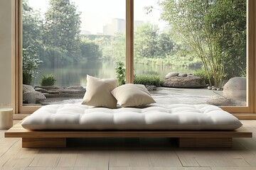 Serene Zen Garden View from Futon Bed