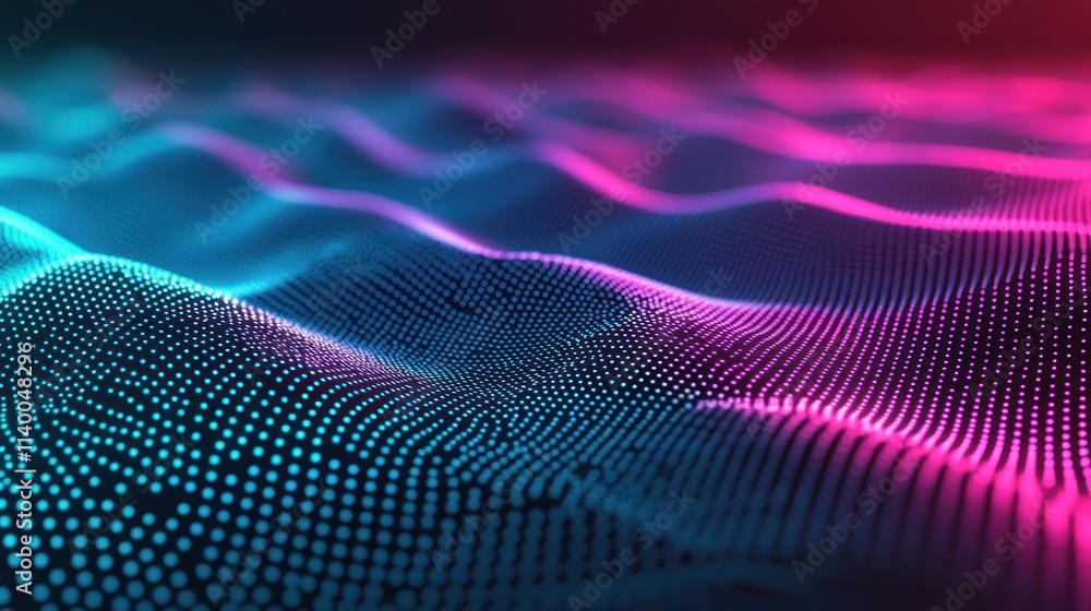 Poster Abstract representation of waves with vibrant colors and a digital aesthetic.