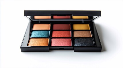 An open eye shadow palette isolated on white background