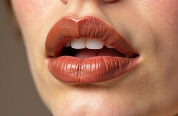 Fototapeta premium Close-up, female lips, mocha mousse lipstick color