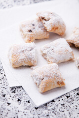 Stollen Bites on bright background. Soft focus. Close up.