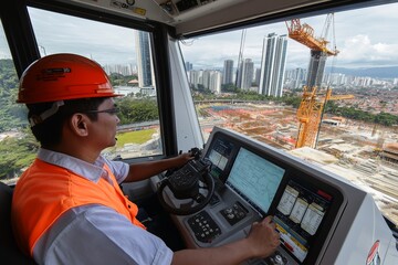 A crane operator working on a high-rise construction site.