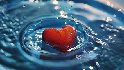 A vibrant red heart, symbol of love and passion, creates ripples of emotion in clear, tranquil water.  A splash of color and a reminder of life's beauty. 