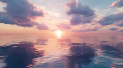 Fototapeta premium Cloudy sunset illuminating calm water creating stunning reflections and tranquil scenery in a serene natural landscape