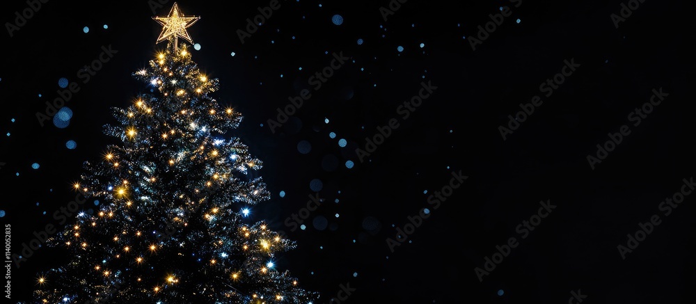 Aufkleber sparkling christmas tree adorned with colorful lights and a star against a dark background creating 