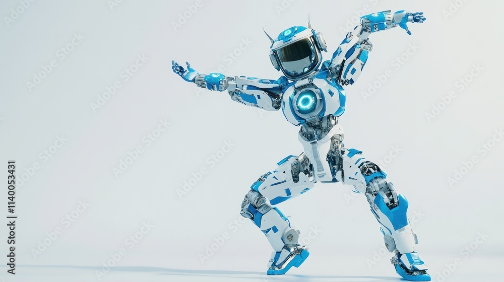 Leinwandbilder a futuristic robot dancer striking a dynamic pose against a simple background.