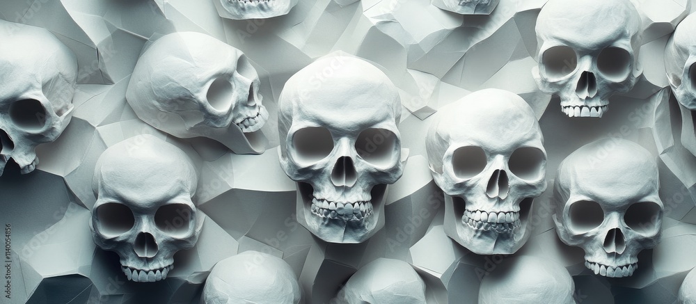 Poster intricate white skull paper design showcasing a unique artistic pattern for creative and decorative 