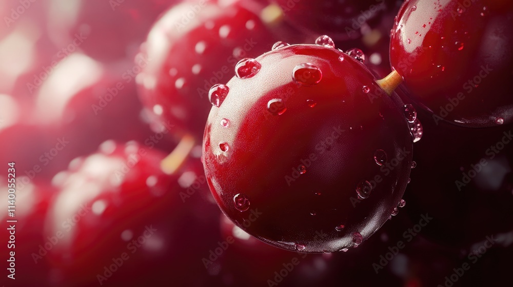 Poster close up of fresh cranberries with droplets of water highlighting their vibrant color and texture on