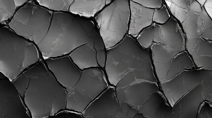 Cracked surface texture featuring intricate black and grey patterns ideal for backgrounds and artistic designs