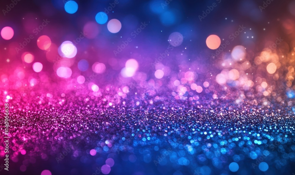 Poster magical and festive atmosphere created by glittering particles and colorful bokeh lights in abstract