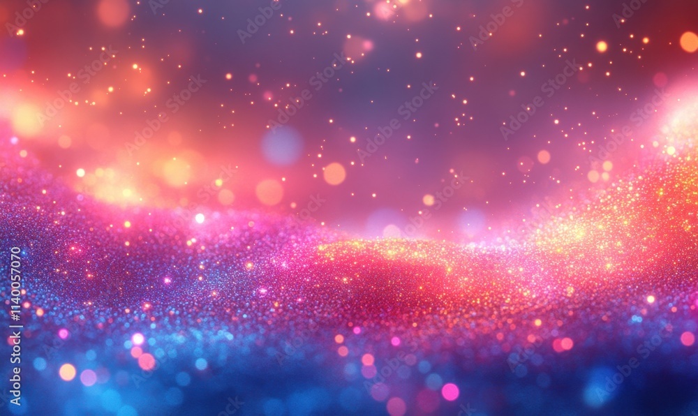 Poster magical and festive atmosphere created by glittering particles and colorful bokeh lights in abstract