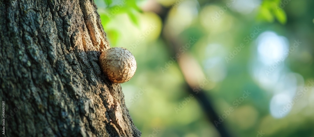 Poster close up of a unique growth on a tree trunk surrounded by a softly blurred natural background captur