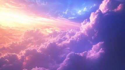 Colorful sunset clouds and sky viewed through an aircraft window during flight showcasing vibrant blue, purple, and orange hues