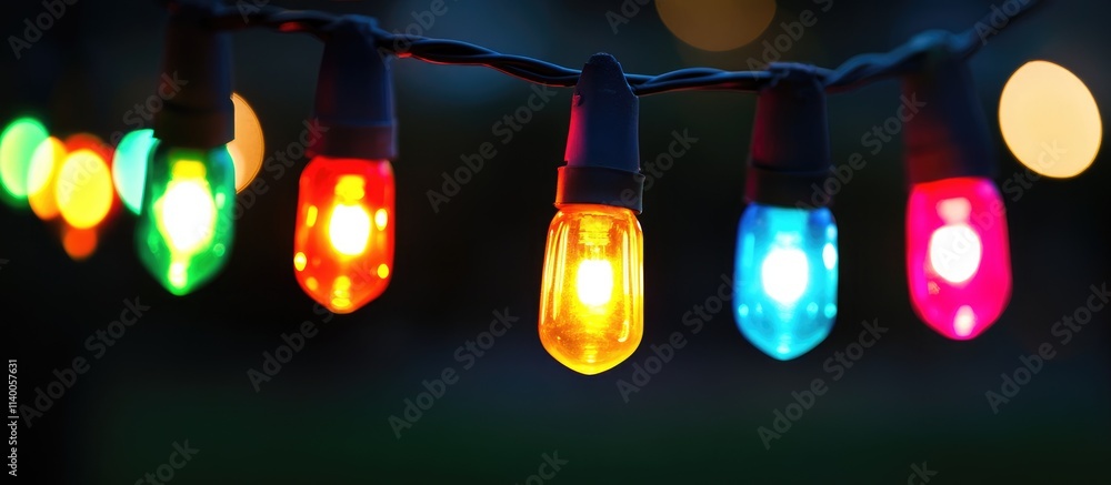 Poster colorful festive lights creating a vibrant bokeh effect for a joyful and nostalgic atmosphere during
