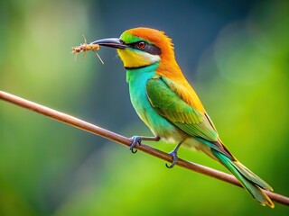 Obraz premium Asian Green Bee-eater on Wire - Nature Photography