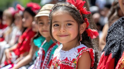 Fototapeta premium Celebration of canada's independence day with joyful children in traditional attire