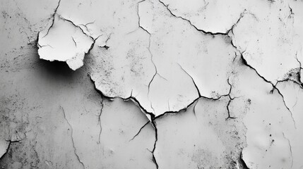Fototapeta premium Cracked and peeling white paint textures on aged concrete wall with detailed surface imperfections for artistic backgrounds