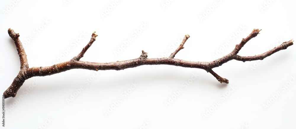 Poster close up of a dry twig with uneven branches isolated on a white background for natural and organic c