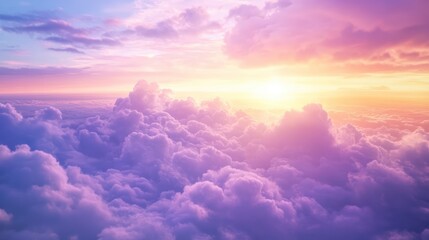 Vibrant sunset clouds viewed through an aircraft window with shades of blue purple and orange creating a serene aerial landscape