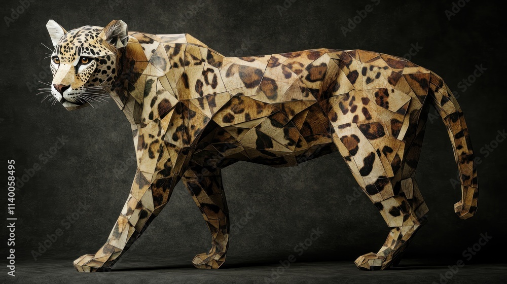 Poster a stylized, geometric representation of a leopard showcasing artistic design.
