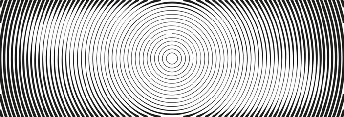 Abstract spiral pattern with concentric circular shapes and ripple effect. Black and white radial graphic background. Flat vector illustration isolated