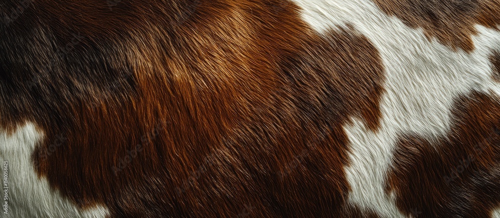 Poster detailed close-up of textured cowhide in rich brown and white patterns ideal for backgrounds or rust