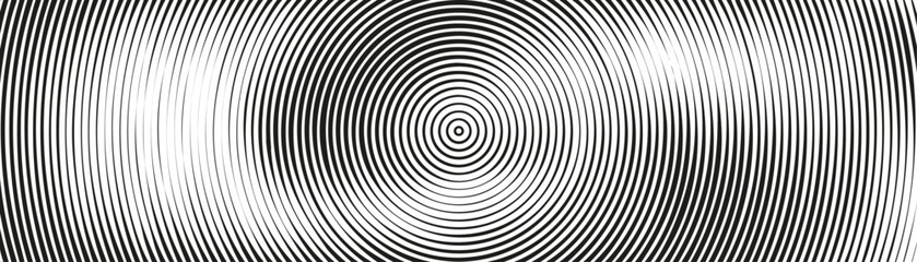 Abstract spiral pattern background with concentric circular shapes and radial effect. Black and white geometric design with ripple twist. Flat vector illustration isolated