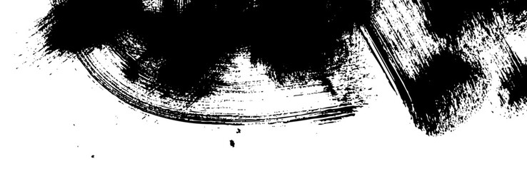 Artistic abstract background with paint strokes, spray dots, and shapes. Black vintage texture with retro gradient. Flat vector illustration isolated