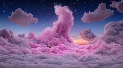 Dreamlike Pink Cloudscape  Night Sky  Soft Lighting  Fantasy  Surreal  Artistic  3D Render