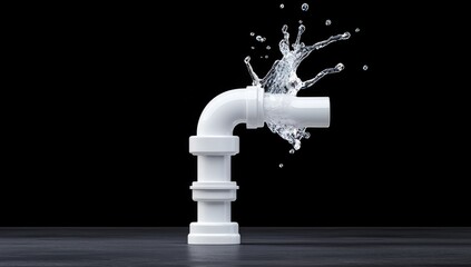 Leakage and plumbing issues are symbolized by water splashing from a burst pipe.