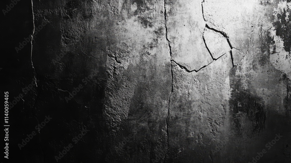 Poster cracked concrete wall texture with dark shadows creating an aged and weathered appearance suitable f