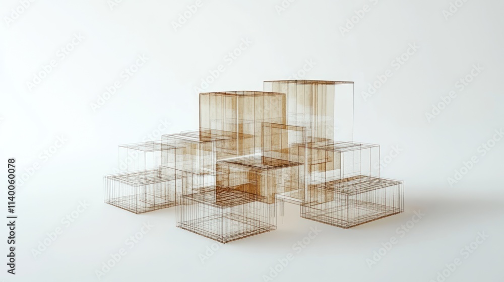 Poster A minimalist arrangement of transparent wireframe cubes in an artistic composition.