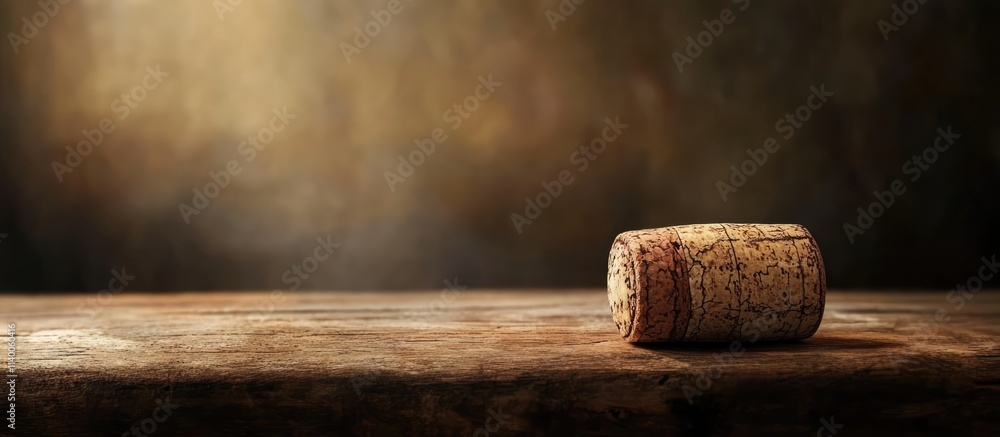 Poster vintage cork on rustic wooden table with soft lighting creating an elegant atmosphere for wine or ch