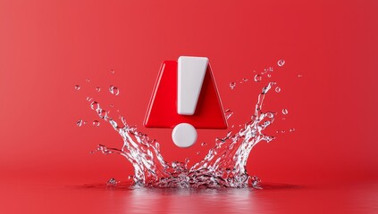 A splash of water forms an exclamation mark on a red background, symbolizing an urgent plumbing problem.