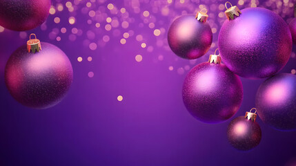 Fototapeta premium Purple christmas baubles on purple background created using generative ai technology christmas backdrop