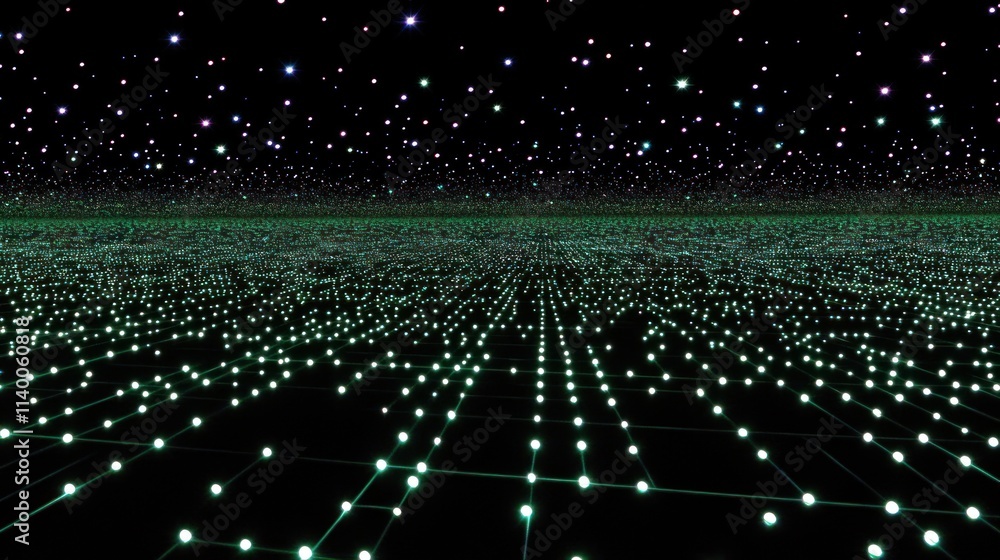 Leinwandbilder A digital landscape of glowing points and lines, simulating a vast cosmic network.