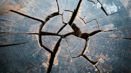 Obraz premium Textured cracked wood surface showcasing natural imperfections and rustic charm suitable for various design projects.